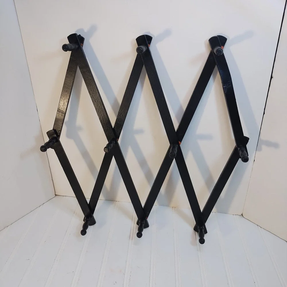 Accordion Wall Hanger 10 Pegs Black Expandable Coat Hat Purse Rack Cottage